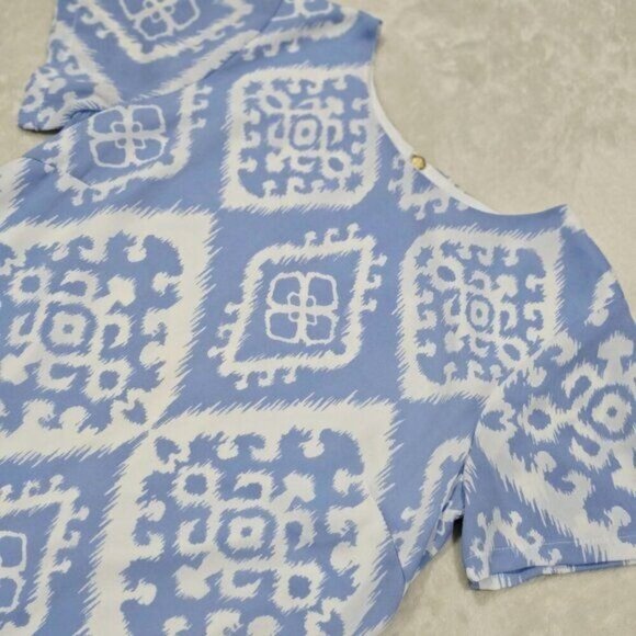 Lulus ✦ Blue & White Ikat Print Shift Dress ✦ Sleeveless Boho Mini w/ Back Zip - Picture 7 of 10